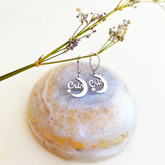 ARETES LUNA Y NOMBRE